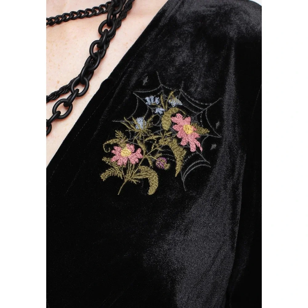 Disturbia Cleome‎ Floral Spiderweb Velour Wrap Mini Dress Black US 4 NWT - Picture 4 of 6